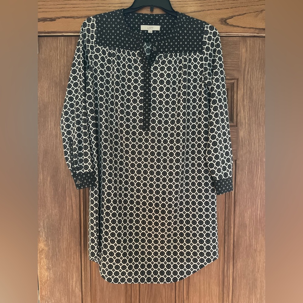LOFT Black and White Patterned Shirt Dress
